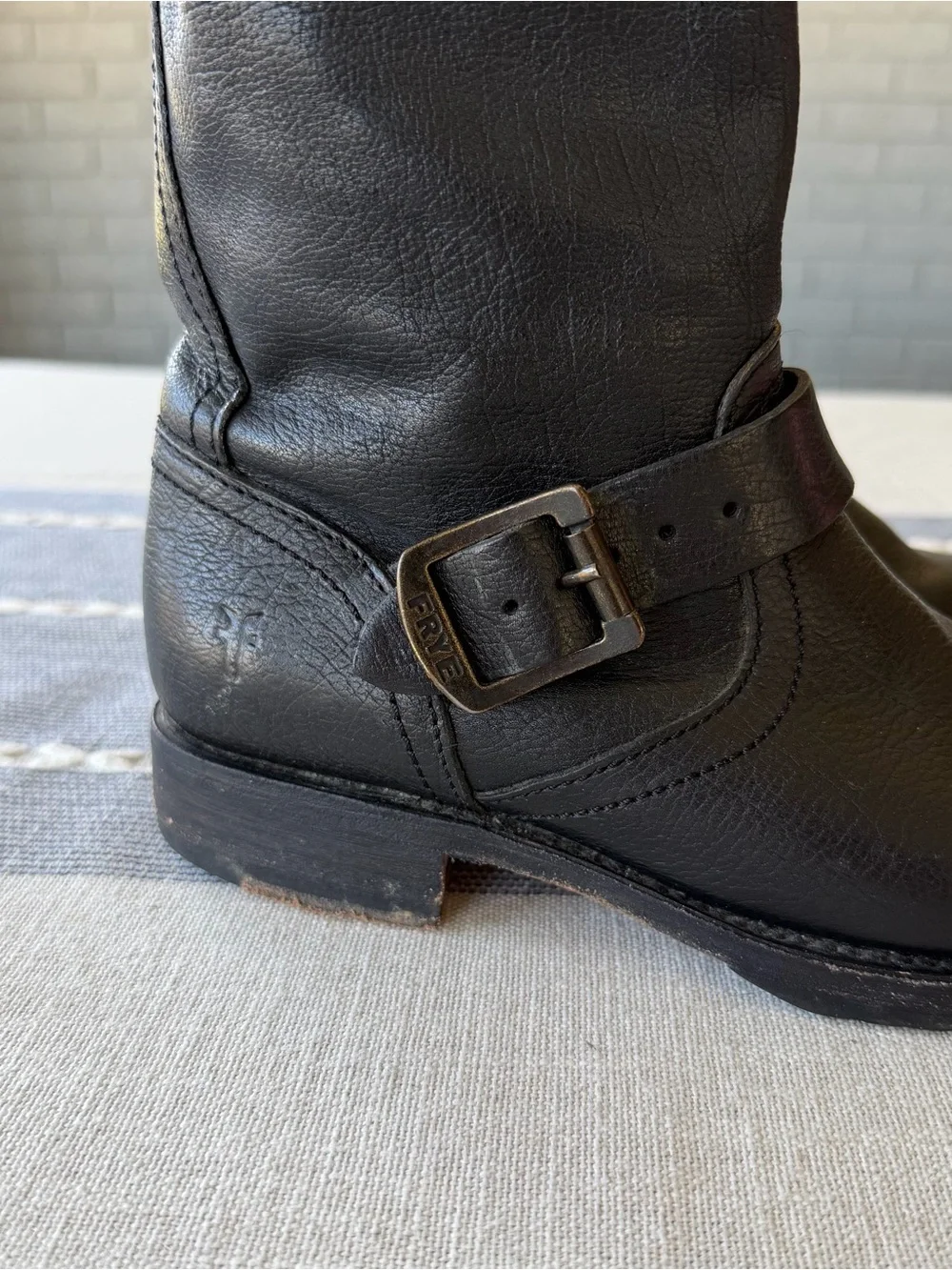 Frye Veronica Slouch Boots Black Leather Harness Engineer Boots Size 6